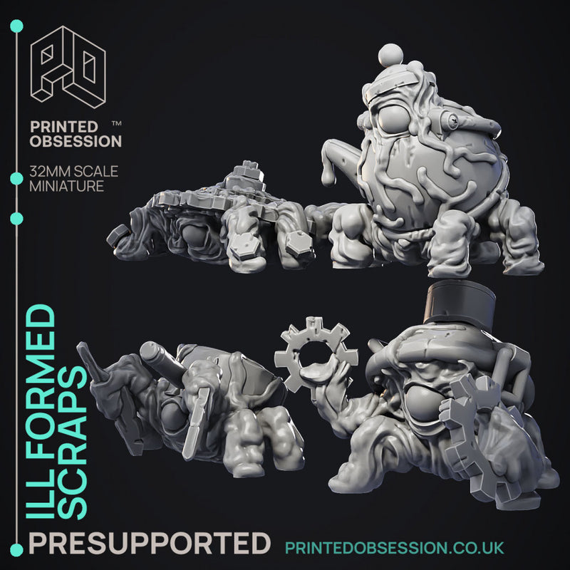 Ill Formed Scraps - 4 Scrap Monsters - PRESUPPORTED - Illustrated and Stats - 32mm scale