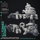 Ill Formed Scraps - 4 Scrap Monsters - PRESUPPORTED - Illustrated and Stats - 32mm scale