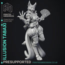Illusionist Tabaxi & Beast - 2 Models - Were Folk -  PRESUPPORTED - Illustrated and Stats - 32mm scale