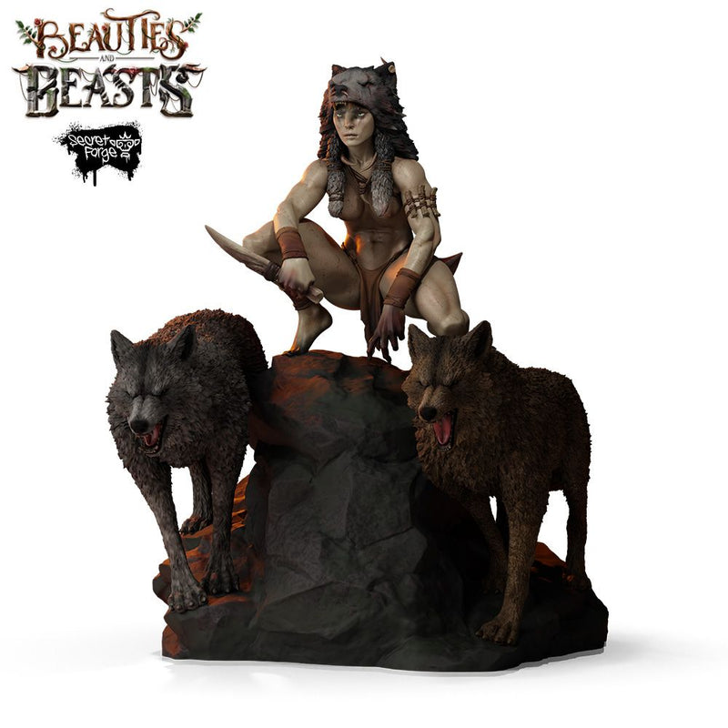 [Fenris] Beauties & Beasts – Wolf Huntress, Primal Warrior Woman with Direwolf Companions