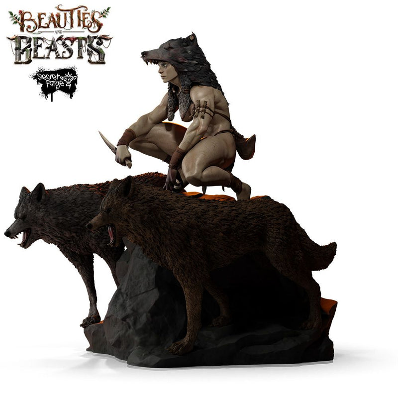 [Fenris] Beauties & Beasts – Wolf Huntress, Primal Warrior Woman with Direwolf Companions