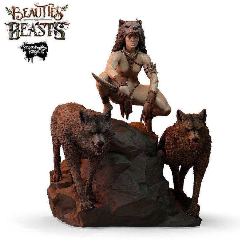 [Fenris] Beauties & Beasts – Wolf Huntress, Primal Warrior Woman with Direwolf Companions