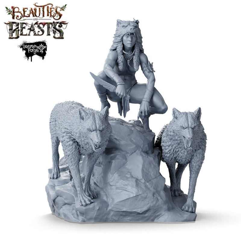 [Fenris] Beauties & Beasts – Wolf Huntress, Primal Warrior Woman with Direwolf Companions