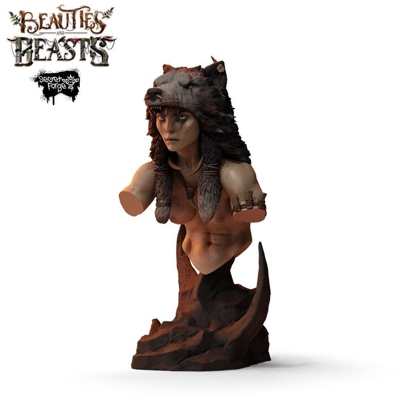 [Fenris Bust] Beauties & Beasts – Wolf Huntress, Primal Warrior Woman with Direwolf Companions