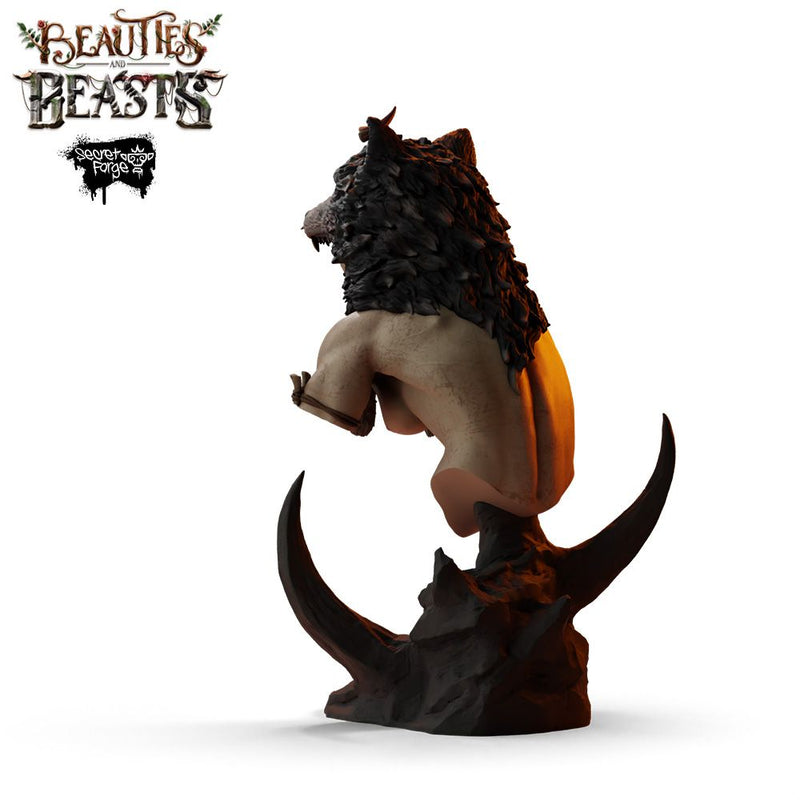 [Fenris Bust] Beauties & Beasts – Wolf Huntress, Primal Warrior Woman with Direwolf Companions