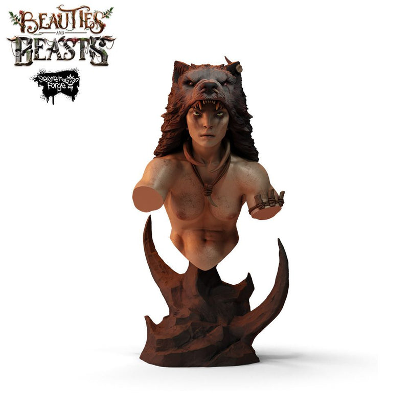 [Fenris Bust] Beauties & Beasts – Wolf Huntress, Primal Warrior Woman with Direwolf Companions