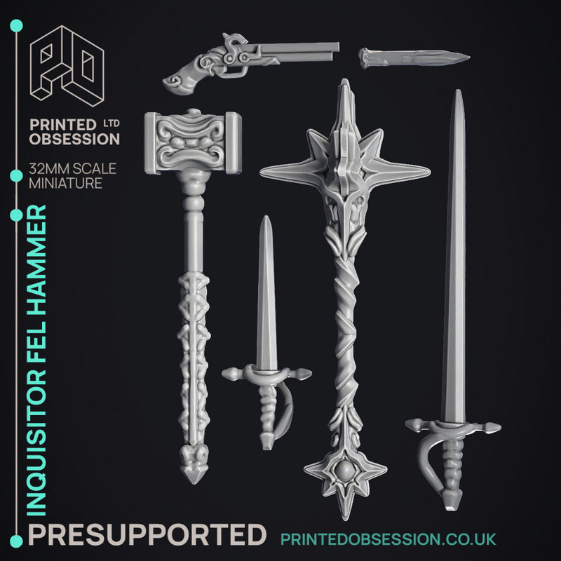 Fel Hammer - Inquisitor & 8 wepons - PRESUPPORTED - 32mm miniature