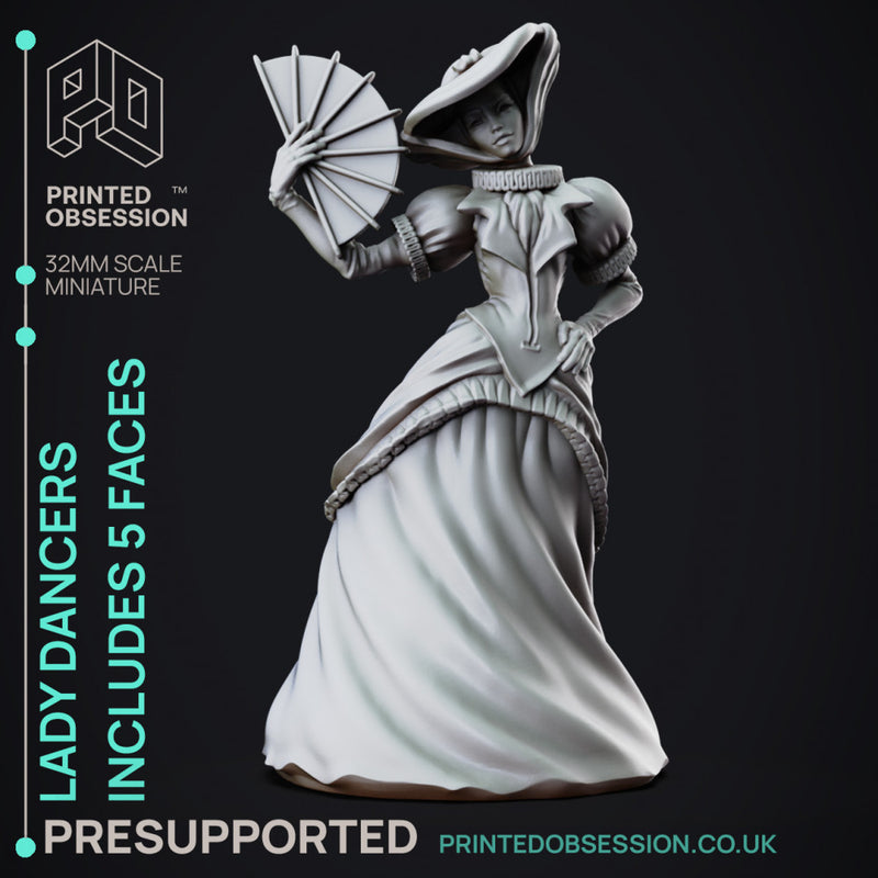 Masked Ball Female Dancer with 6 heads - Normal & Horror - PRESUPPORTED - 32mm scale