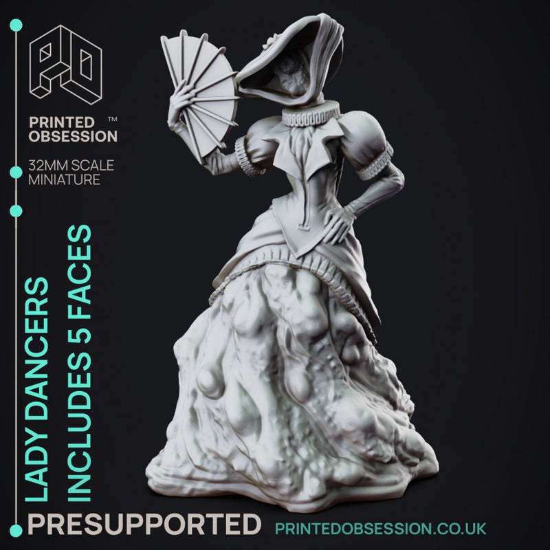 Masked Ball Female Dancer with 6 heads - Normal & Horror - PRESUPPORTED - 32mm scale