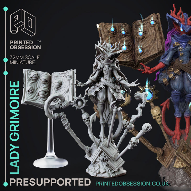 Lady Grimoire - Teifling Arch Mage - PRESUPPORTED -  32mm scale - Foundling