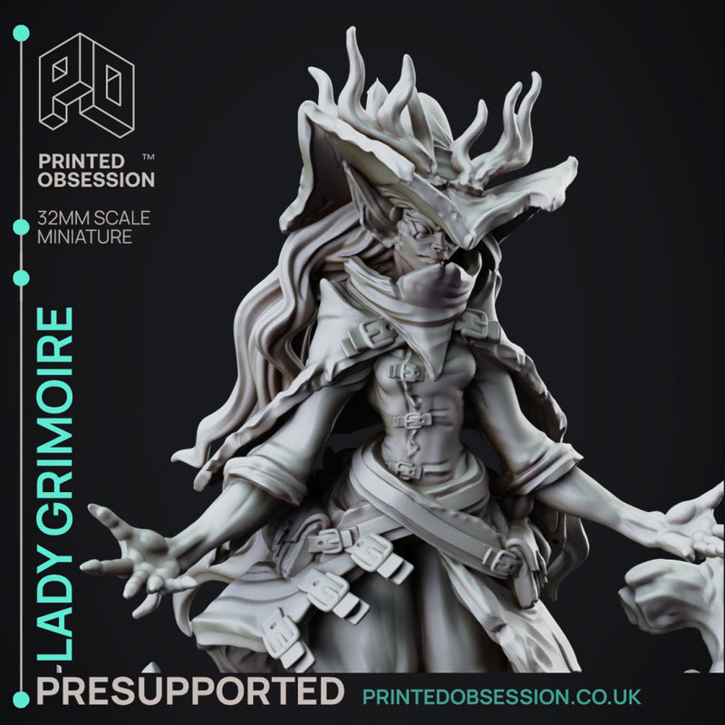 Lady Grimoire - Teifling Arch Mage - PRESUPPORTED -  32mm scale - Foundling