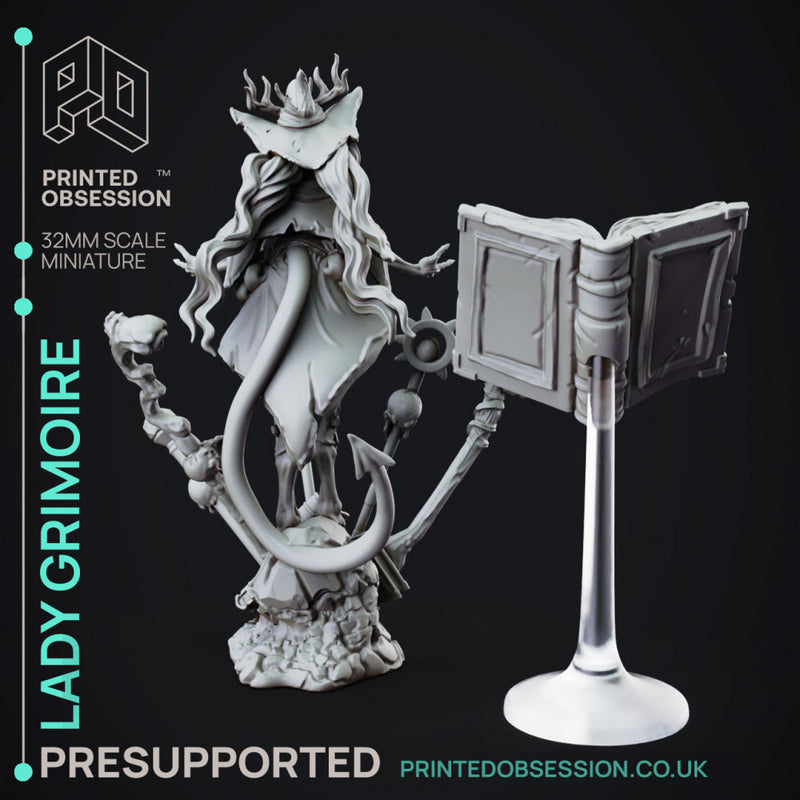 Lady Grimoire - Teifling Arch Mage - PRESUPPORTED -  32mm scale - Foundling