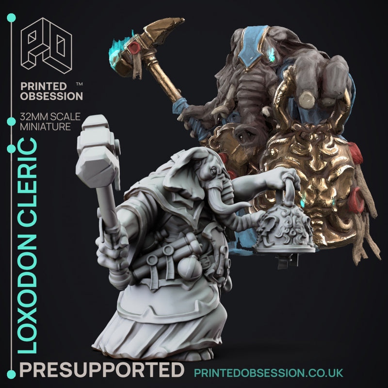 Loxodon Cleric - Large NPC - PRESUPPORTED - 32mm Scale - Only-Games