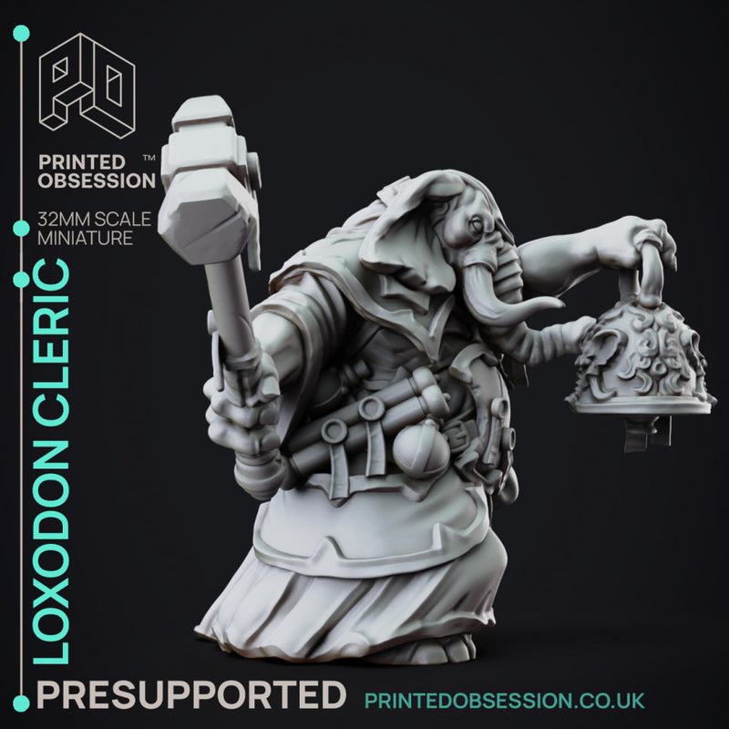 Loxodon Cleric - Large NPC - PRESUPPORTED - 32mm Scale - Only-Games