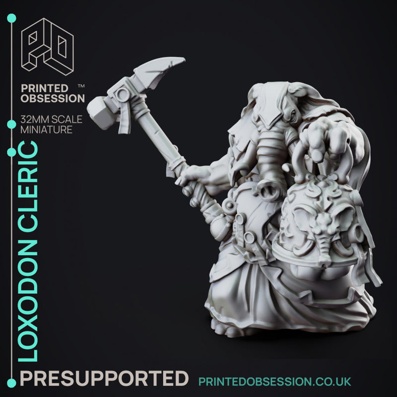 Loxodon Cleric - Large NPC - PRESUPPORTED - 32mm Scale - Only-Games