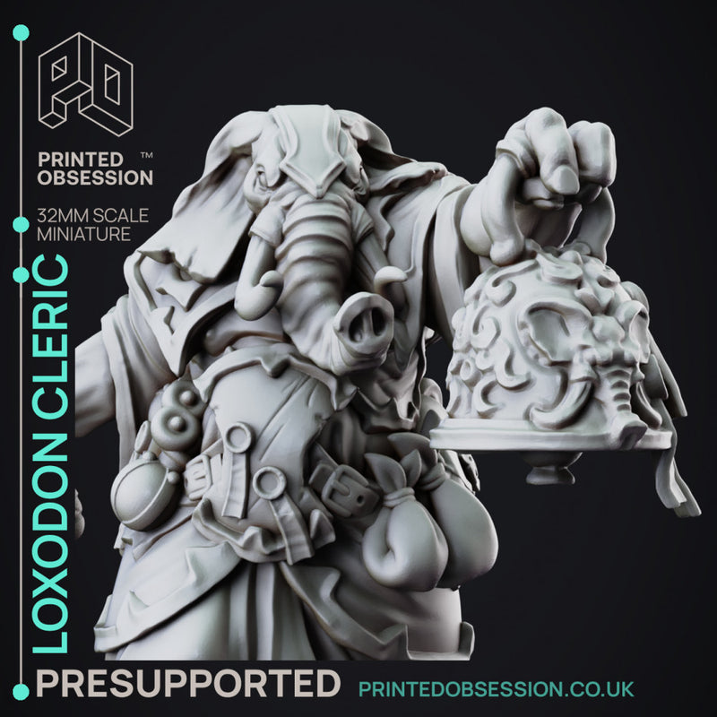 Loxodon Cleric - Large NPC - PRESUPPORTED - 32mm Scale - Only-Games