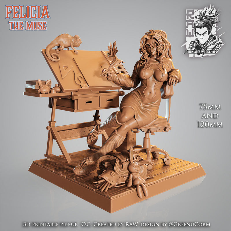 Felicia The Muse - 75mm and 120mm Pin-Up - STL only - Only-Games