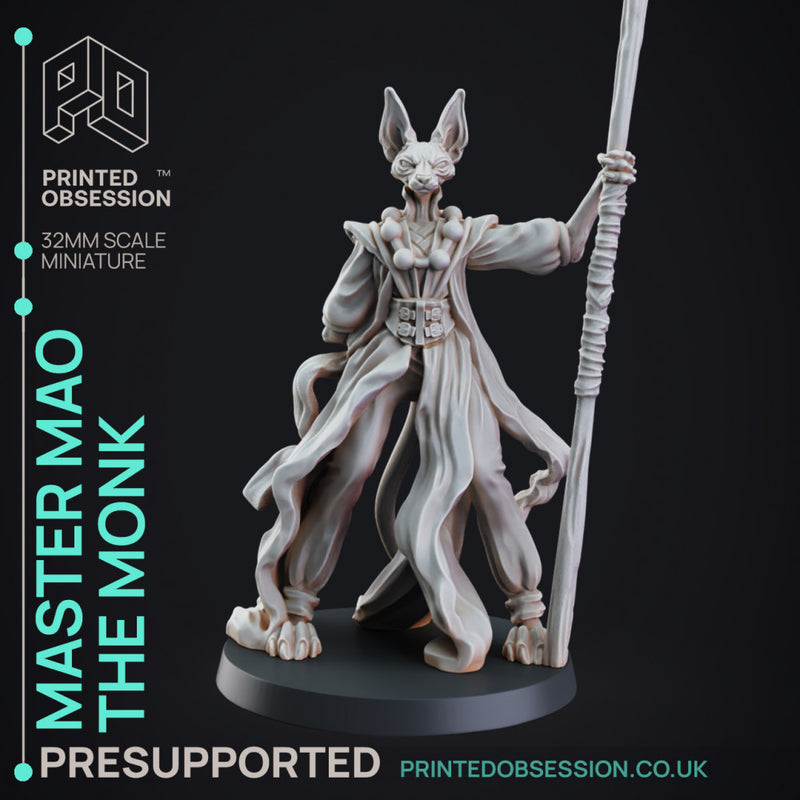 Tabaxi Monk - Tabaxi Caravan - PRESUPPORTED - 32mm scale - Illustrated & Stats