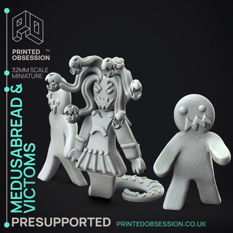 Gingerbread Medusa & Victoms - 3 Models -  PRESUPPORTED - Illustrated and Stats - 32mm scale