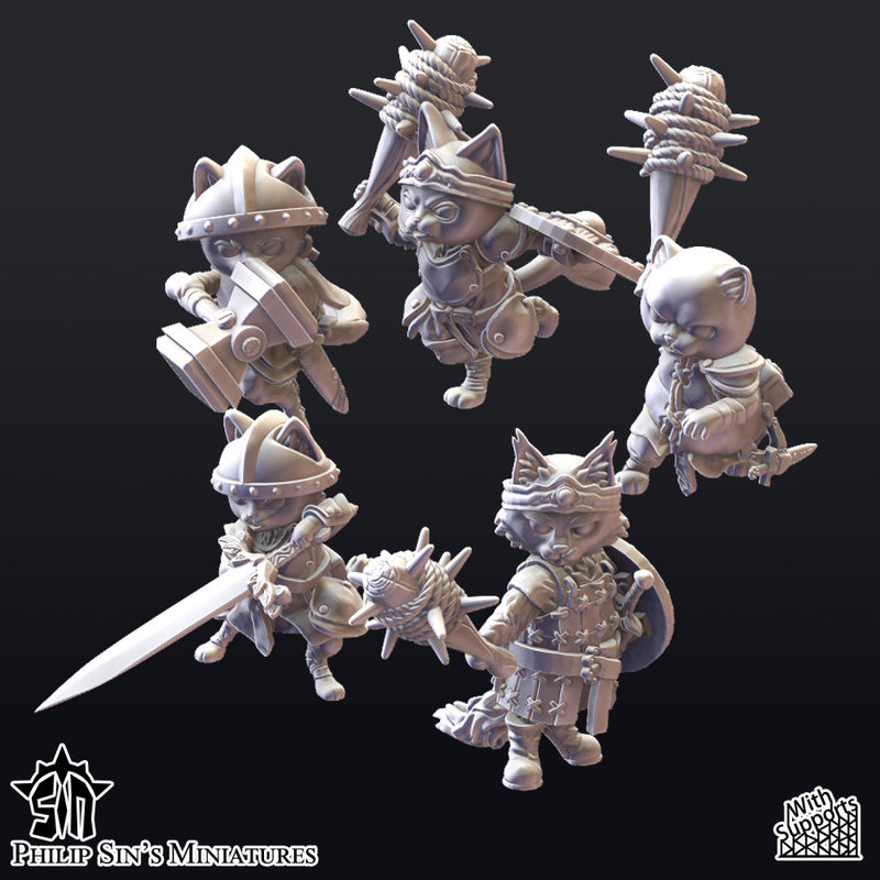 Seasoned Cat Adventurers (with 5 weapon options) - Only-Games