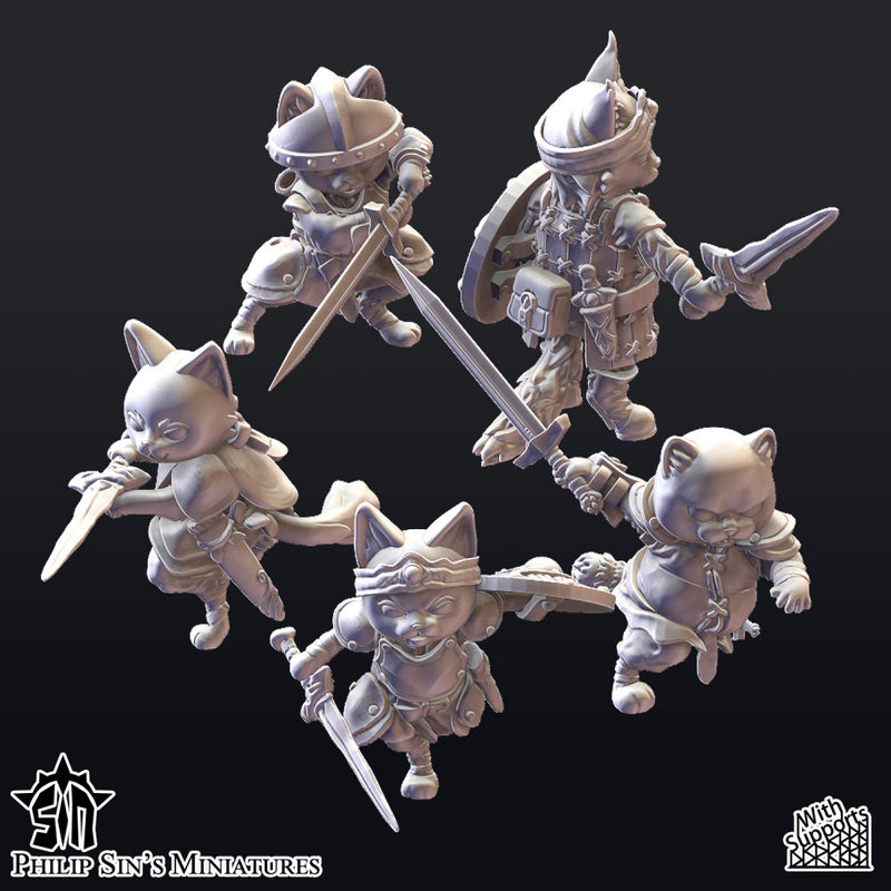 Seasoned Cat Adventurers (with 5 weapon options) - Only-Games
