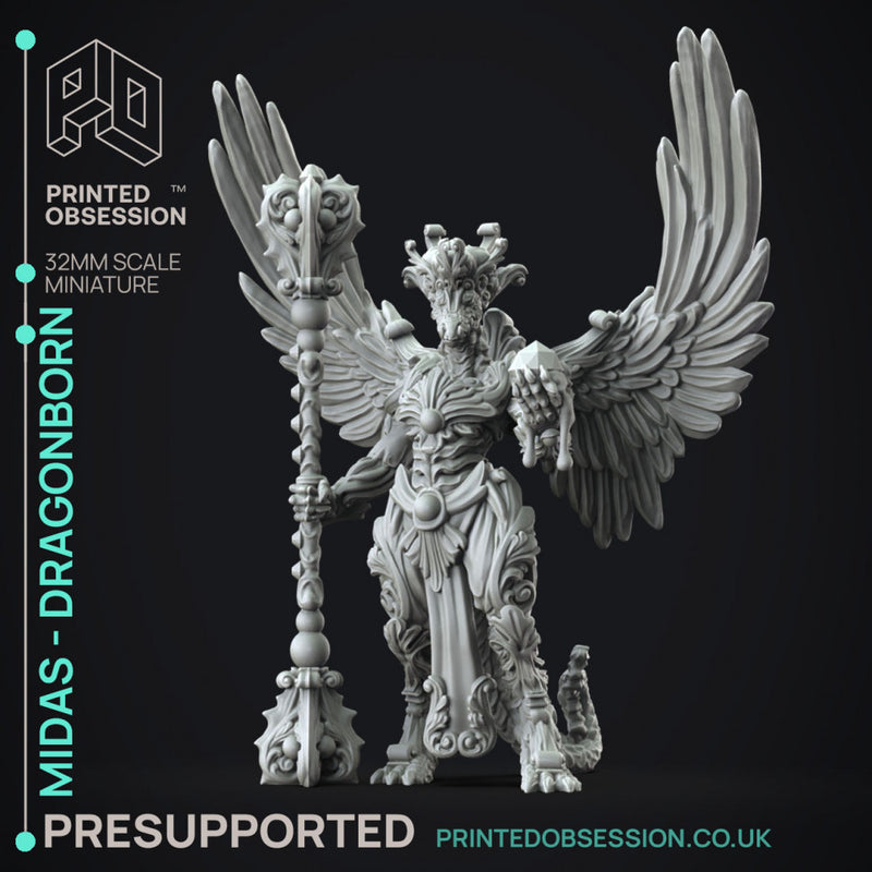 Midas Dragon - Flesh of Gold -  PRESUPPORTED - Illustrated and Stats - 32mm scale