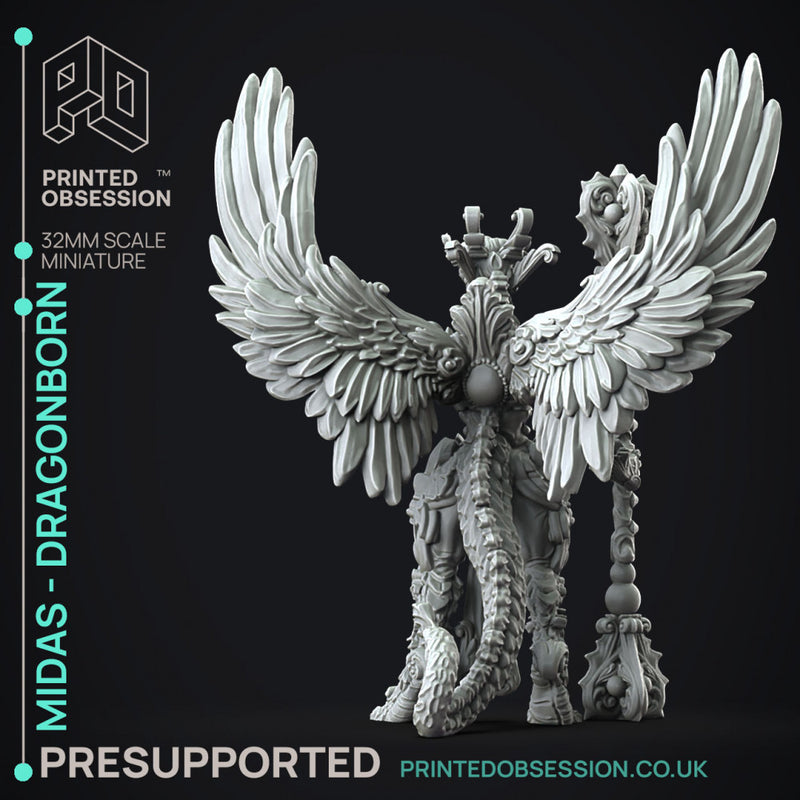 Midas Dragon - Flesh of Gold -  PRESUPPORTED - Illustrated and Stats - 32mm scale