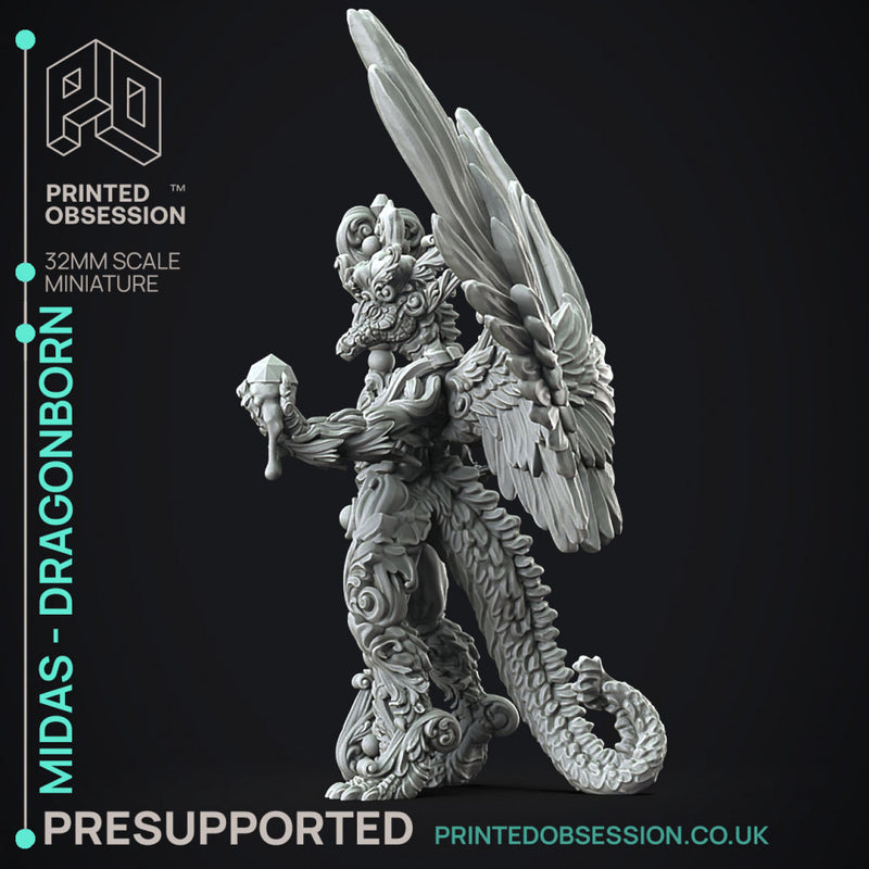 Midas Dragon - Flesh of Gold -  PRESUPPORTED - Illustrated and Stats - 32mm scale