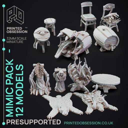 Mimic Pack - 12 Models - Hidden and Discovered - PRESUPPORTED - 32mm scale. - Only-Games