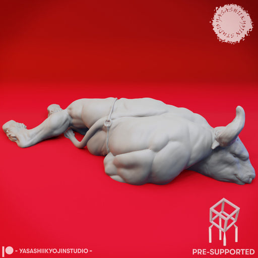 Defeated Minotaur - Book of Beasts - Tabletop Miniature (Pre-Supported) - Only-Games
