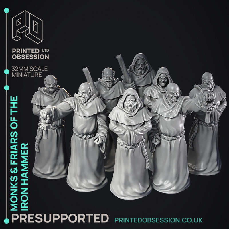 Friars & Monks of the Iron hammer - 8 Models - PRESUPPORTED - 32mm scale