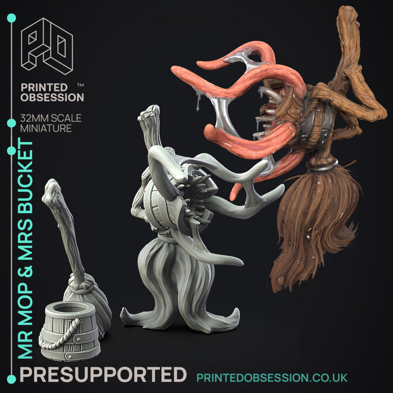 Mr Mop & Mrs Bucket - Mimic Couple -  PRESUPPORTED - Illustrated and Stats - 32mm scale