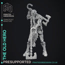 Old Hero - Barbarian -  PRESUPPORTED - Illustrated and Stats - 32mm scale