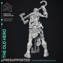Old Hero - Barbarian -  PRESUPPORTED - Illustrated and Stats - 32mm scale