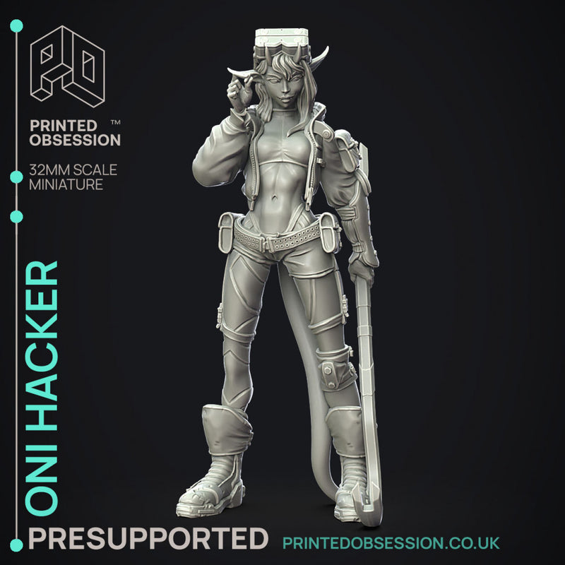 Oni Hacker - Cute Female Desktop Girl - PRESUPPORTED - 120mm
