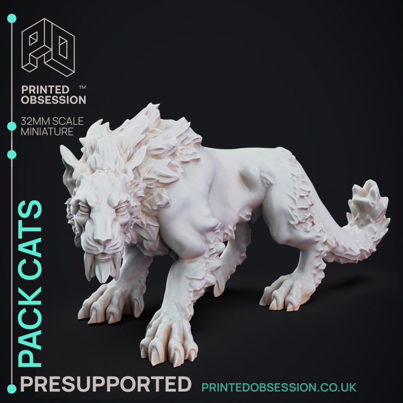 Tabaxi Trader & Pack Cats - Tabaxi Caravan - PRESUPPORTED - 4 models - 32mm Scale - Illustrated & Stats