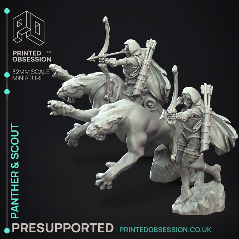 Panther & Scout - Elf and Familar - 4 Models - PRESUPPORTED - 32mm Scale