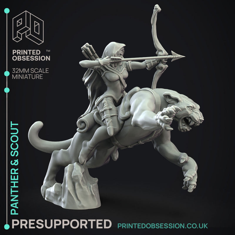Panther & Scout - Elf and Familar - 4 Models - PRESUPPORTED - 32mm Scale
