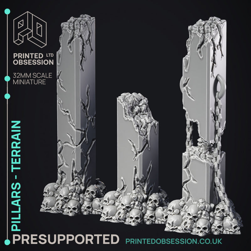Pillars - Scatter Terrain - 3 Models - PRESUPPROTEd - Hell Hath No Fury - scale 32mm