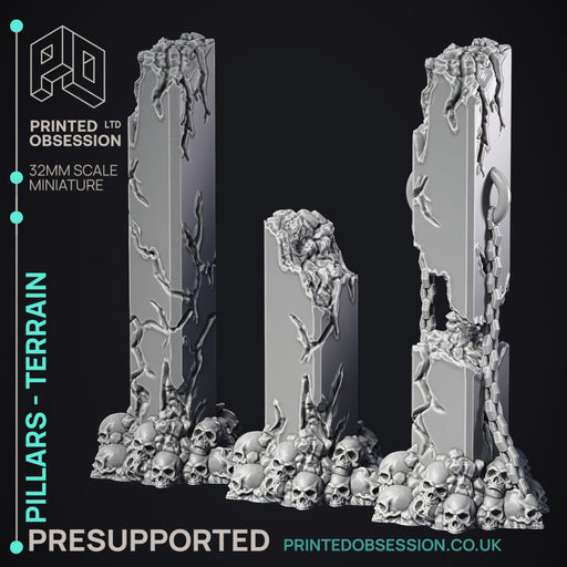 Pillars - Scatter Terrain - 3 Models - PRESUPPROTEd - Hell Hath No Fury - scale 32mm - Only-Games