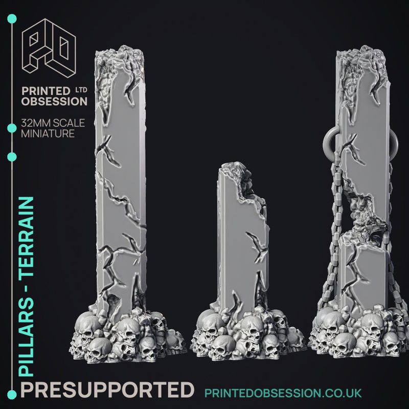 Pillars - Scatter Terrain - 3 Models - PRESUPPROTEd - Hell Hath No Fury - scale 32mm