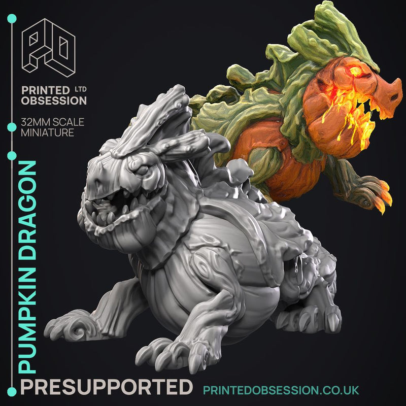 Pumpkin Dragon - Large Halloween Monster -  PRESUPPORTED - Illustrated and Stats - 32mm scale