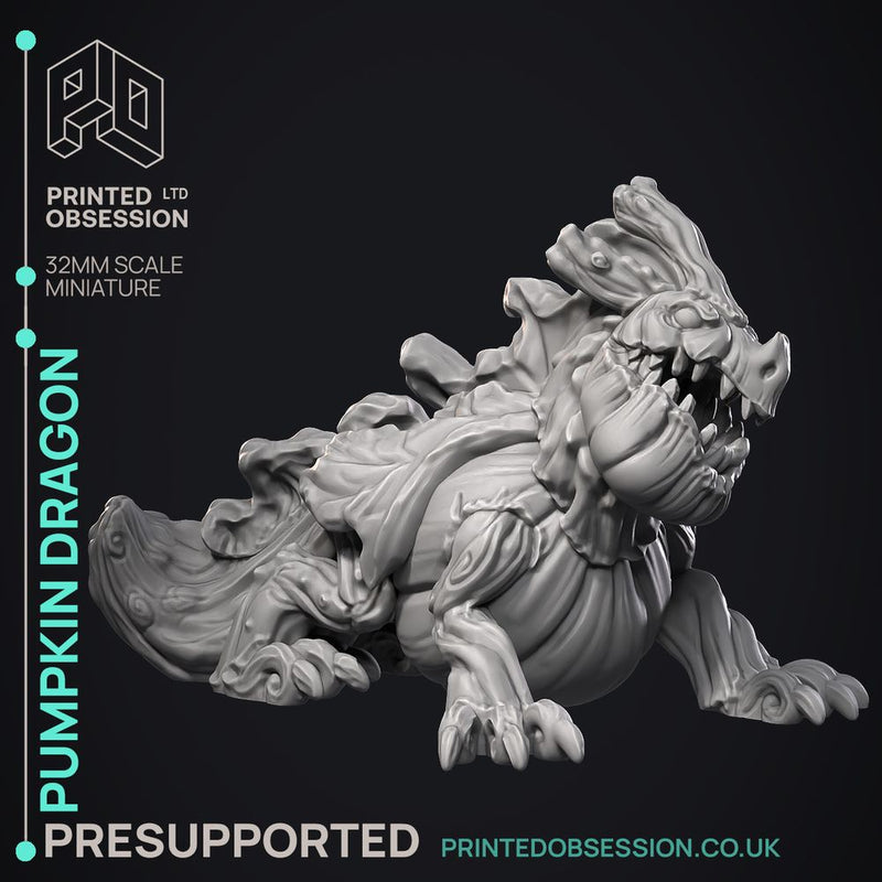 Pumpkin Dragon - Large Halloween Monster -  PRESUPPORTED - Illustrated and Stats - 32mm scale