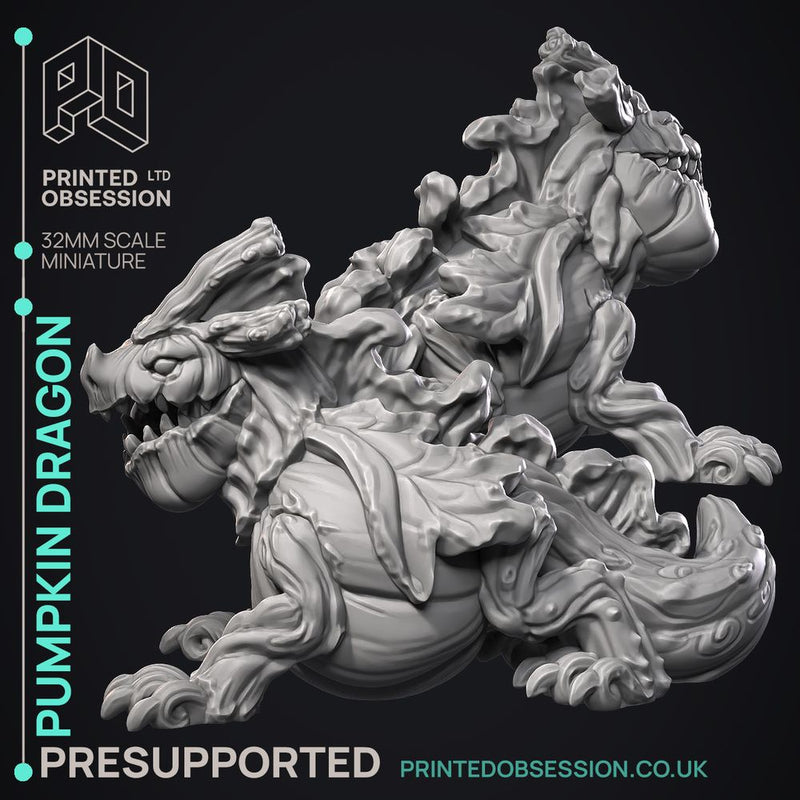 Pumpkin Dragon - Large Halloween Monster -  PRESUPPORTED - Illustrated and Stats - 32mm scale