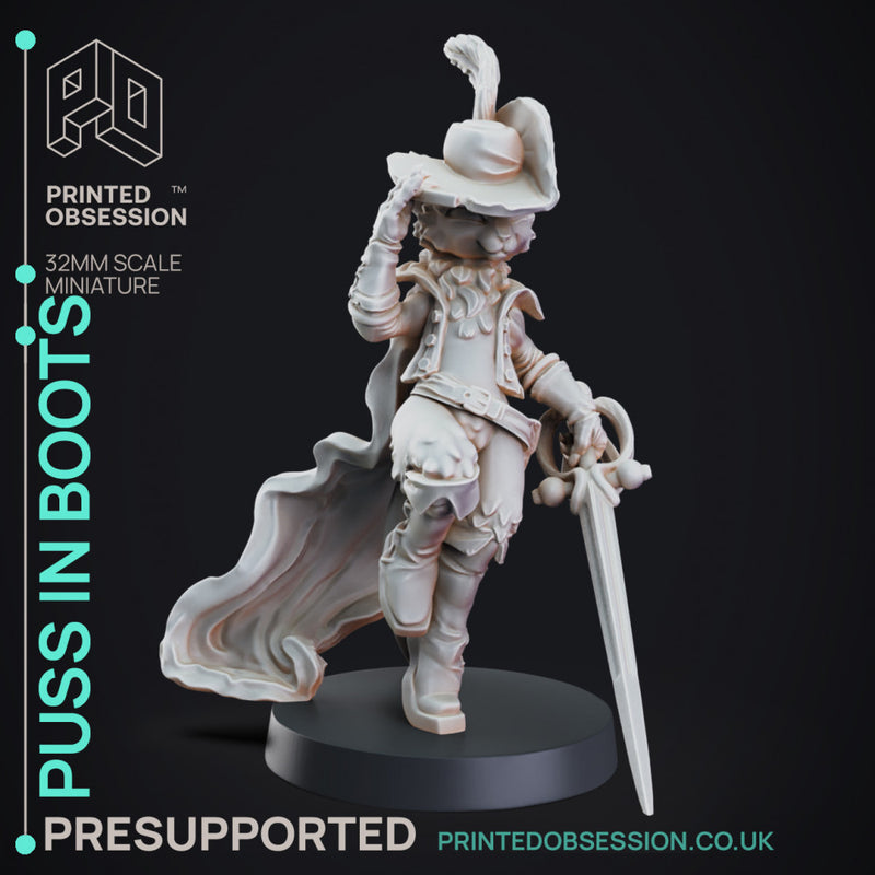 Puss in Boots - Tabaxi Caravan - PRESUPPORTED - 32mm Scale - illustrated & Stats
