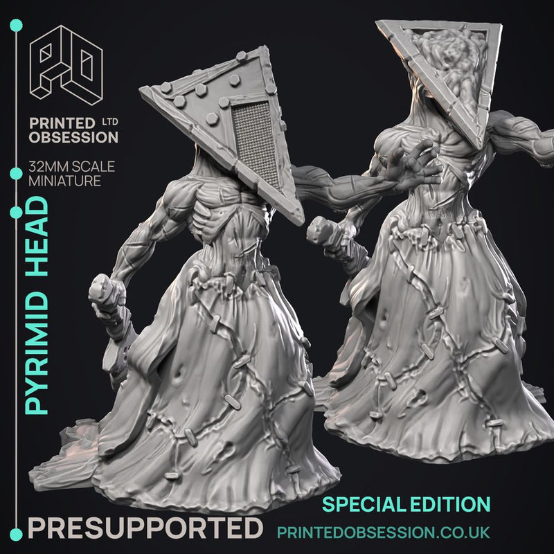 Pyrimid head - Quiet Mountains - 2 Models -  PRESUPPORTED - Illustrated and Stats - 32mm scale