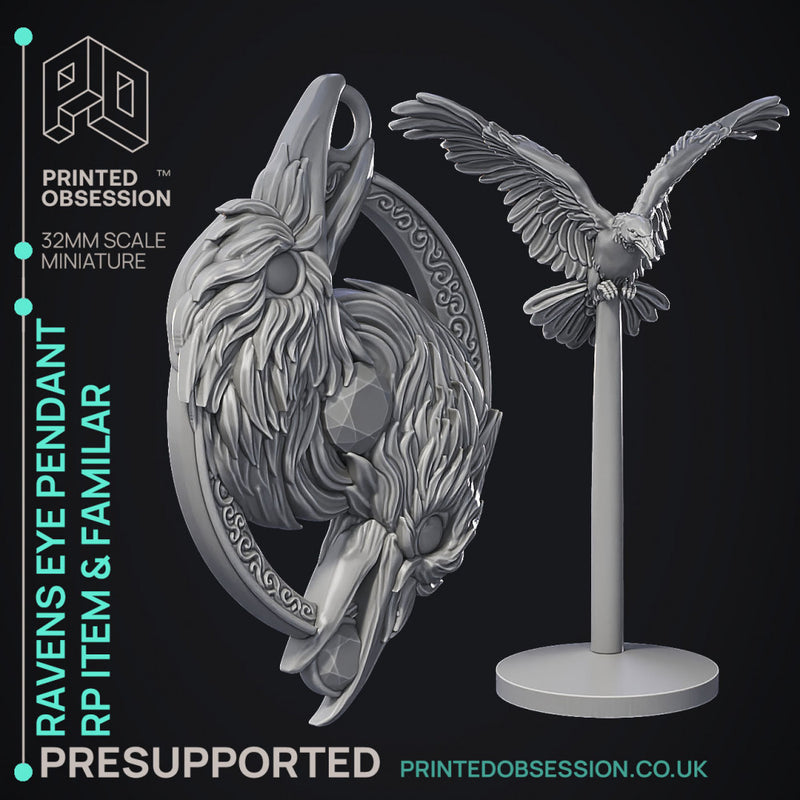 Ravens Eye Pendant - RP item & Familar - PRESUPPORTED - Illustrated and Stats - 32mm scale