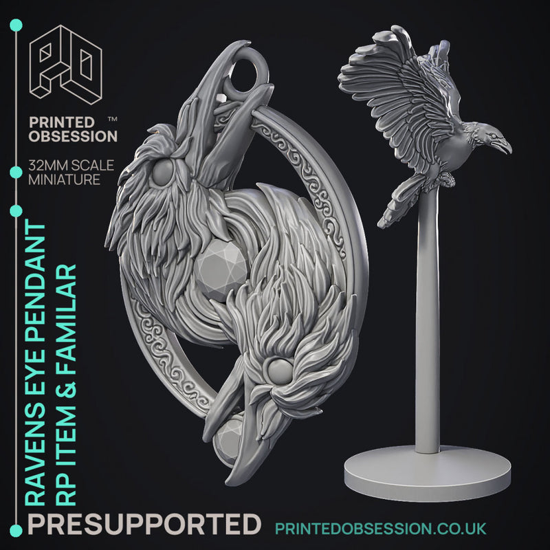 Ravens Eye Pendant - RP item & Familar - PRESUPPORTED - Illustrated and Stats - 32mm scale