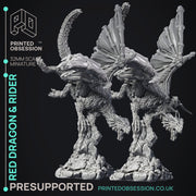 Red Dragon & Rider - 2 versions - Gyth - PRE SUPPORTED - D&D 32mm - Only-Games