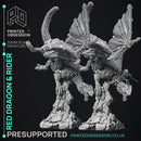 Red Dragon & Rider - 2 versions - Gyth - PRE SUPPORTED - D&D 32mm